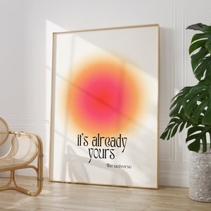 Positive affirmation Wall Art, Spiritual Poster, Pink Aura Gradient Manifestation Poster, Girly Art, Trendy College Apartment Decor, DIGITAL