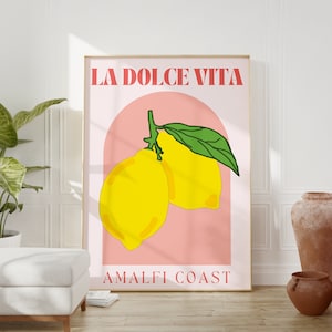 Cartel de la costa de Amalfi de La Dolce Vita, arte de pared de viaje de moda Y2K Italia, decoración de cocina de apartamento de Girly College, impresión de limón, DESCARGA DIGITAL
