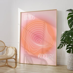 Cartel de energía divina, arte de pared espiritual, impresión de arte de manifestación, cartel rosa, gradiente de aura, decoración de pared de dormitorio de moda, DESCARGA DIGITAL