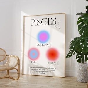 Pisces Zodiac sign Poster, Constellation Astrology Art Print, Spiritual Wall Art, Aura Gradient College Apartment Decor, DIGITAL DOWNLOAD
