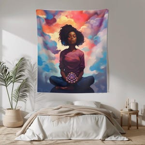 Cloud Meditation Tapestry, Mindfulness Art, Yoga Tapestry, Dorm Room Tapestry, Gift for Her, Artistic Wall Art for Relaxation Spaces