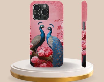 Blue Peacocks Slim Cases for iPhone, Pink Floral Peacock Durable Phone Cover