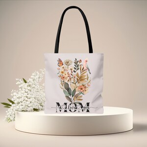 I Love You Mom Tote Bag, Thoughtful Mom Gift, Floral Inspirational Tote, Functional Tote Bag, Everyday Bag, Functional Mom Tote Bag