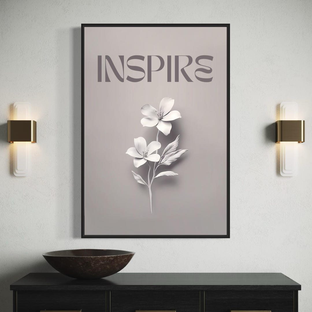 Curated visual reference: Visual Reference: Inspire Motivational Wall Art Gray Monochromatic Flower Poster