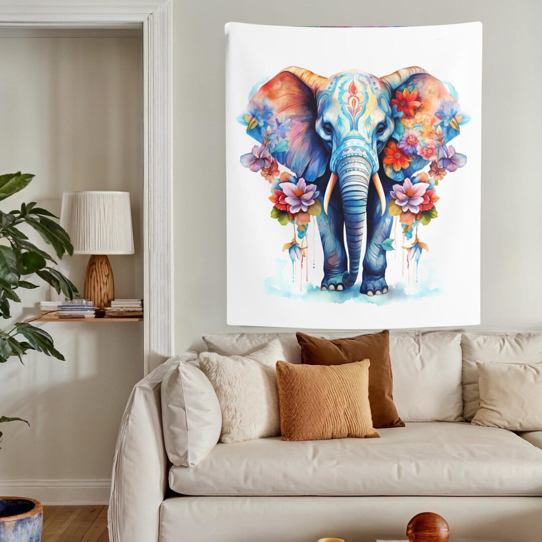 Watercolor Elephant Mandala Tapestry: Boho Wall Art - Etsy