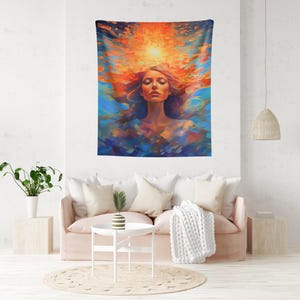 Modern Abstract Tapestry, Woman Meditation Tapestry, Wall Art for Yoga and Meditation Rooms, Gift for Her, Bedroom Tapestry, Spiritual Décor