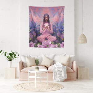 Balanced Woman Meditating Tapestry, Inspiring Mindfulness Home Décor, Dorm Room Tapestry, Yoga Tapestry, Gift for Her, Bedroom Tapestry