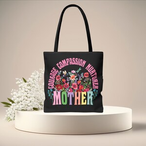 Mother Floral Tote Bag, New Mom Gift, Baby Shower Gift, Thoughtful Mom Gift, Boho Design Tote Bag, Inspirational Mother&#39;s Day Gift Idea