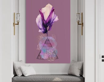 Monochrome Floral Art Print: Elegant Minimalist Office Decor