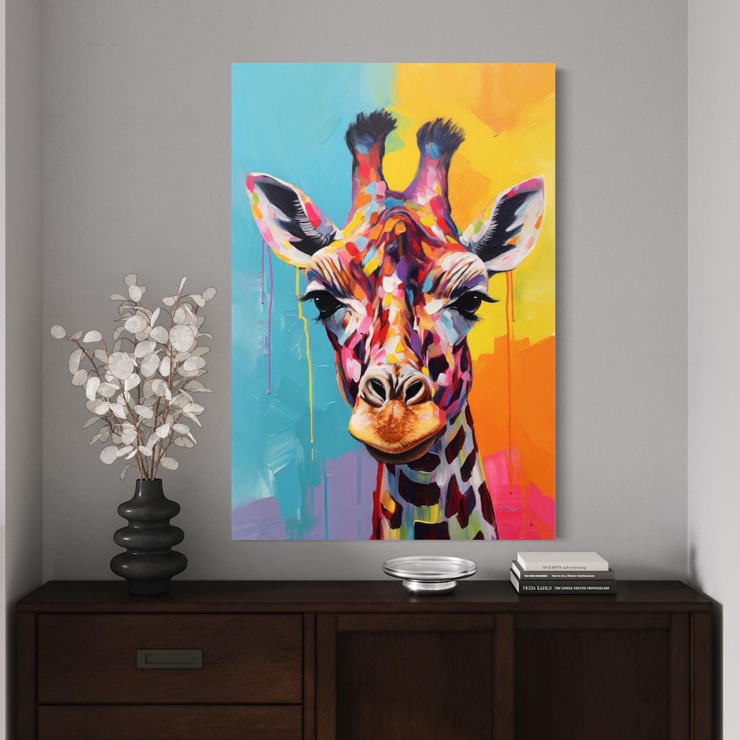 Regal Giraffe Art, Abstract Animal Wall Art, Living Room Décor, Kids ...