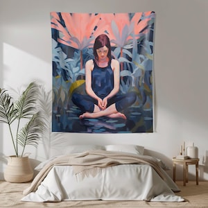 Serene Woman Meditating Wall Tapestry, Inspiring Mindfulness Home Décor, Dorm Room Tapestry, Yoga Tapestry, Gift for Her, Bedroom Tapestry