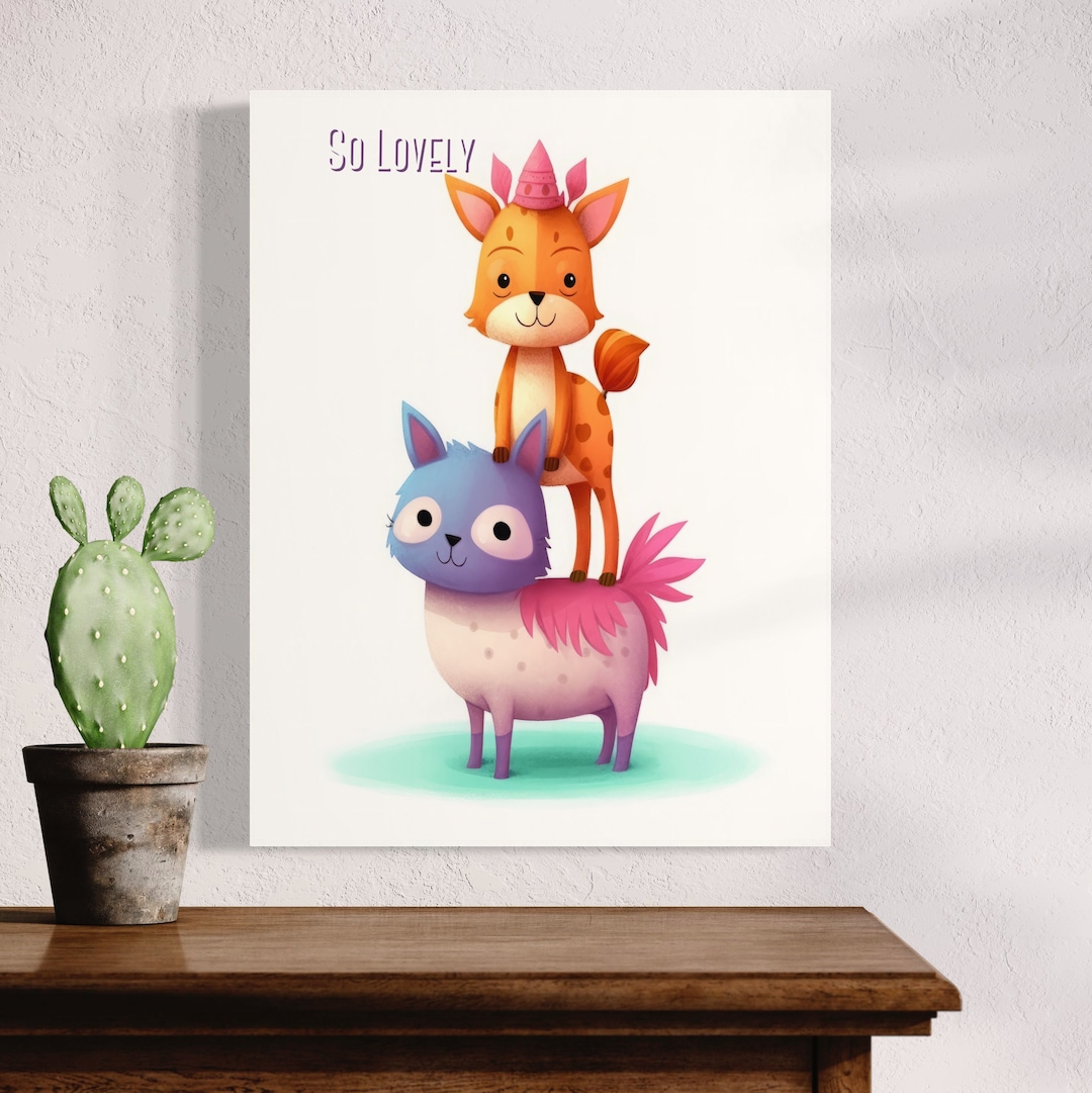 Whimsical Animal Wall Art, Quirky Art, Enchanted Friends, Animal Art
