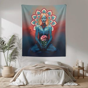 Empowered Woman Meditation Tapestry, Dorm Room Tapestry, Inspirational Wall Art for Yoga and Mindfulness, Bedroom Tapestry Art
