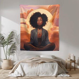 Boho Woman Meditation Tapestry, Yoga Tapestry, Dorm Room Art, Meditation Décor, Gift for Her, Artistic Wall Art for Relaxation Spaces