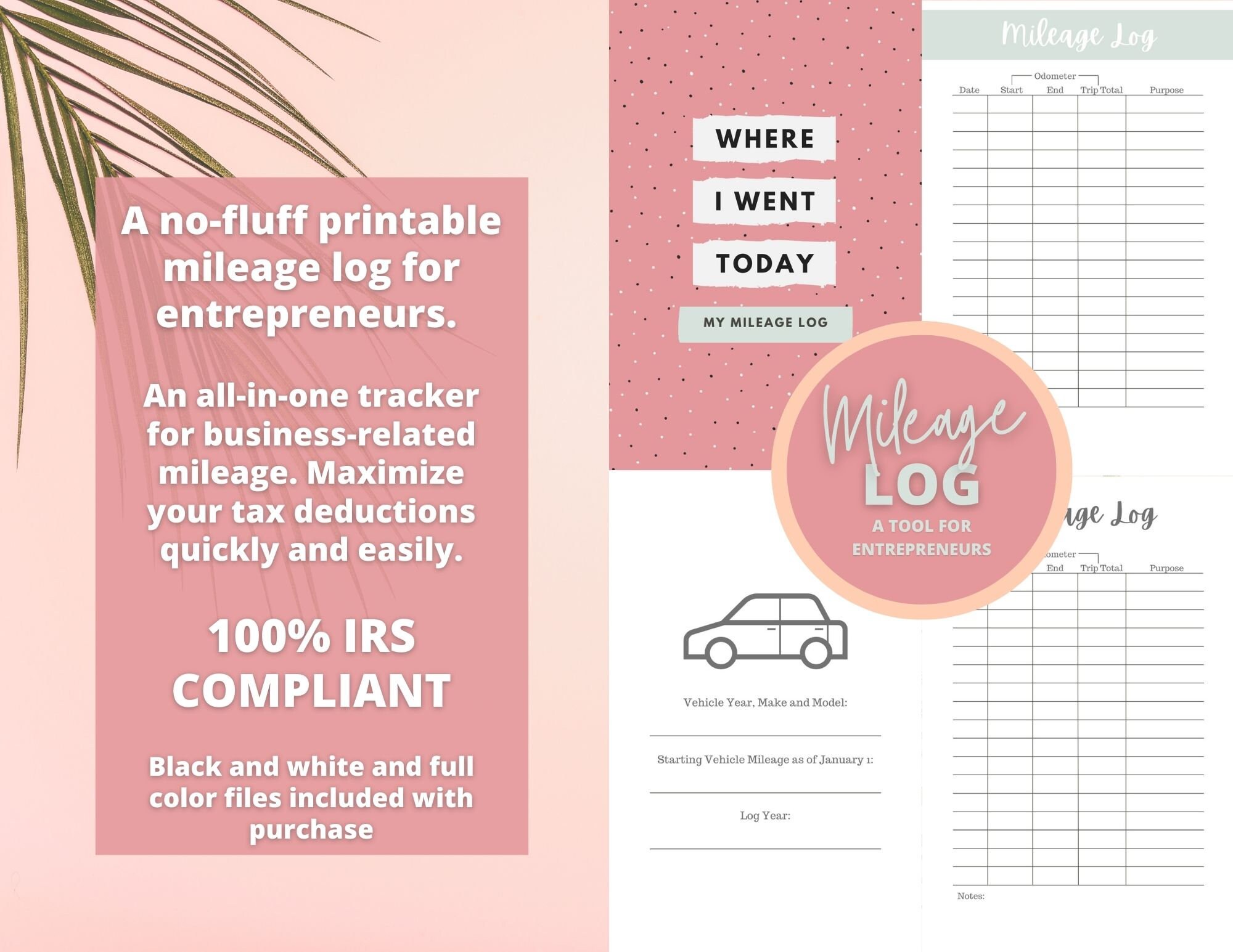 Printable Mileage Log 2023 Mileage Tracker Log for Business - Etsy