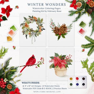 Winter Wonders Watercolor Coloring Page Paint Kit, Coloring Pages, Watercolor Pages, Coloring Book, Christmas Coloring Pages, Art Kit, DIY