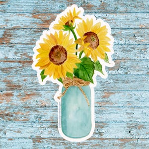 Sunflower Sticker, Waterproof Vinyl Sticker, Flower Sticker, Boho Sticker, Planty Vibes, Gifts for Flower Lovers, Sunflower A