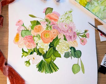 Custom Watercolor Bridal Bouquet Painting