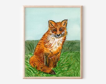 Watercolor Fox Art Print: Playful Animal Nursery Decor (8x10)