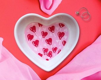Hand Painted Heart Lollipop Ceramic Ring Dish, Valentine's Day Gift