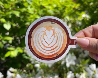 Watercolor Latte Art Sticker: Waterproof Vinyl Coffee Decal
