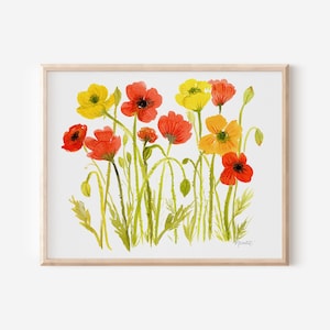 Watercolor Poppy Floral Print | Iceland Poppies Painting | Flower Art Print | Poppy Flower Wall Art Fiesta Poppy Field