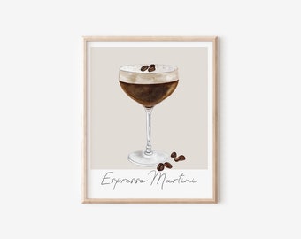 Espresso Martini Watercolor Art Print: Minimalist Bar Cart Decor