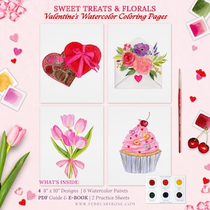 Valentinstag Aquarell Malseite Kit, Malseiten, Aquarell Seiten, Malbuch, Vday Crafts, Kunst Kit, Diy, Paint Kit