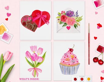 Valentine&#39;S Day Watercolor Coloring Page Paint Kit, Coloring Pages, Watercolor Pages, Coloring Book, Vday Crafts, Art Kit, Diy, Paint Kit
