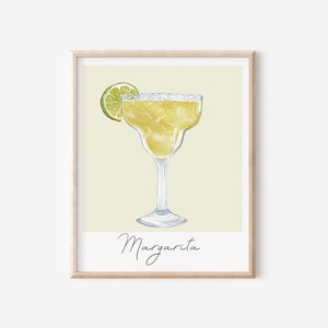 Margarita Cocktail Watercolor Art Print, Bar Cart Decor, Wall Art, Minimalist Retro Wall Art, Cocktail Poster, Margarita Poster