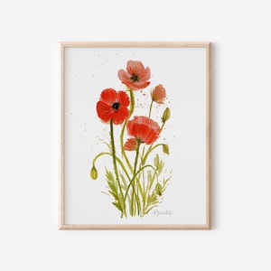Watercolor Poppy Floral Print | Iceland Poppies Painting | Flower Art Print | Poppy Flower Wall Art Loose Poppy Bouquet