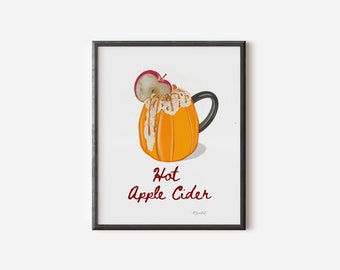 Hot Apple Cider Mug Watercolor Art Print: Cozy Fall Decor