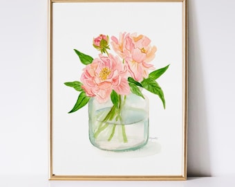 Peonies Watercolor Art Print: Floral Wall Art