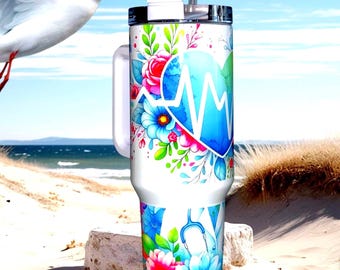 Bright Nurse Tumbler 40oz: Heartbeat Design - RN, LPN, CNA Gift
