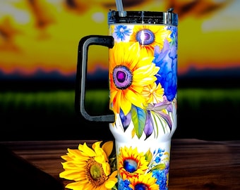 Sunflower Hydrangea Tumbler (40 oz): Floral Insulated Stainless Steel Gift