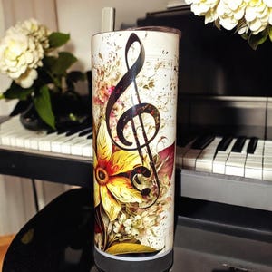 MUSIC-FLOWERS Take Me Away - Bluetooth Speaker Beverage Tumbler w/Led Lights-Musical Notes- Read Music-Foliage-Fall Colors