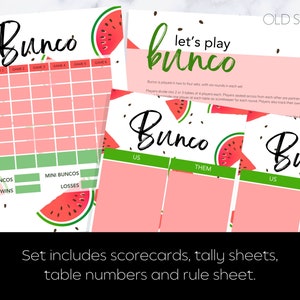 Juicy Watermelon Bunco Scoresheet Set