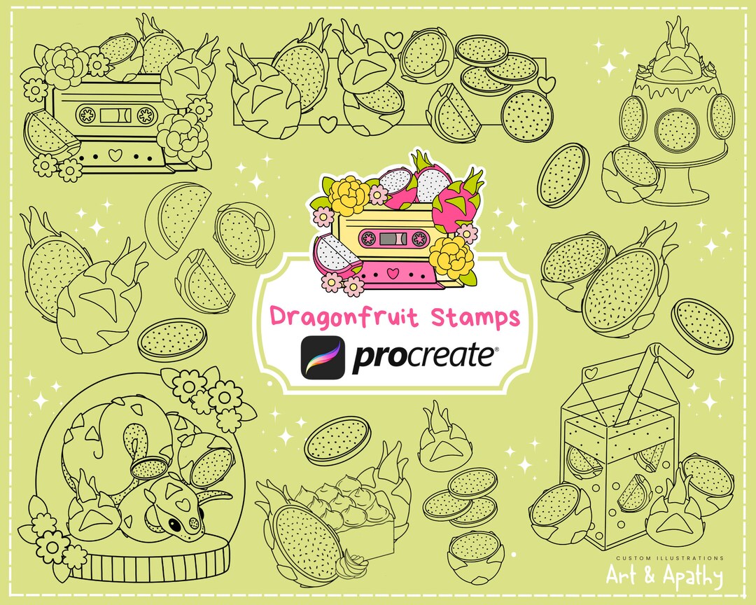 22 Dragonfruit Procreate Stamps Cute Kawaii Fruit Brushes Tropical ...