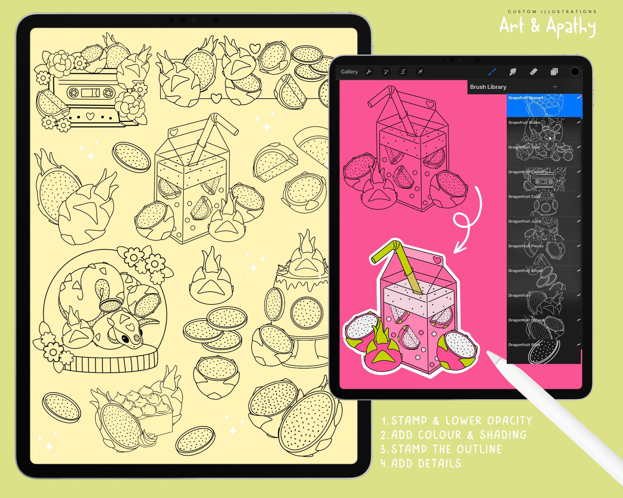 22 Dragonfruit Procreate Stamps Cute Kawaii Fruit Brushes Tropical ...