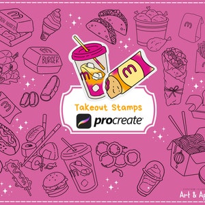 44 Takeaway Foods Procreate Stamps | Cute Kawaii Take Out Digital Brushes | Takeout Aesthetic Food Stamps | Fast Food Brushes Collection