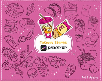 Kawaii Takeaway Food Procreate Stamps: Fast Food Brushes (Digital Download)