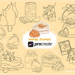 22 Mango Procreate Stempel | Niedliche Kawaii Obst Pinsel | Tropisch ästhetische Lebensmittelstempel
