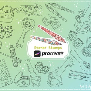 34 Weed & Stoner Procreate Stamps | Kawaii 420 Marijuana Brushes for Procreate | Digital Download