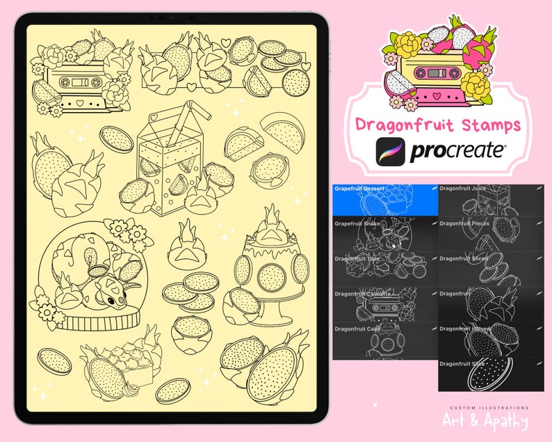 22 Dragonfruit Procreate Stamps Cute Kawaii Fruit Brushes - Etsy