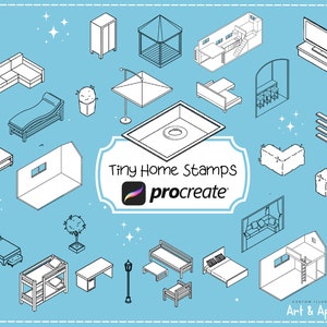 DIY Isometric Tiny House Procreate Stamps | Cute DIY Building | Aesthetic Cosy Tiny Home Digital Stamps