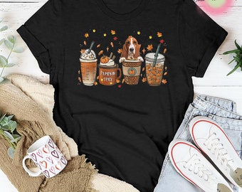 Basset Hound Fall Coffee Pumpkin Spice Latte Autumn T-Shirt, Basset Hound Shirt, Fall Coffee Shirt, Pumpkin Spice Latte Shirt, Autumn Shirt