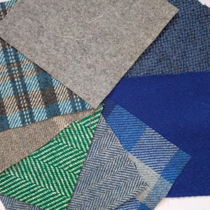 Yorkshire Wool Fabric Remnant Bundle, Tweed & Twill Squares