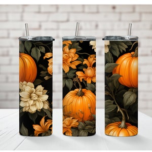 Floral Pumpkin 20oz Tumbler: Stainless Steel Fall Autumn Cup