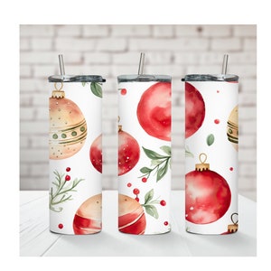 20oz Red and Gold Christmas Ornament Tumbler; Winter Holiday Tumbler; Christmas Gift; Merry Christmas Holiday Tumbler; Winter Holiday