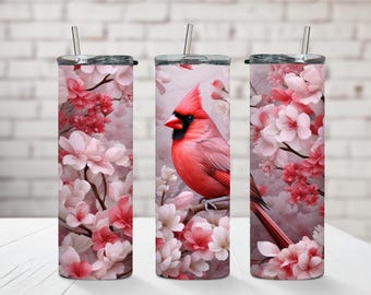 Red Cardinal & Floral 20oz Tumbler: Stainless Steel Travel Mug